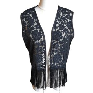 Black Lace Fairy Boho Fringe Vest
